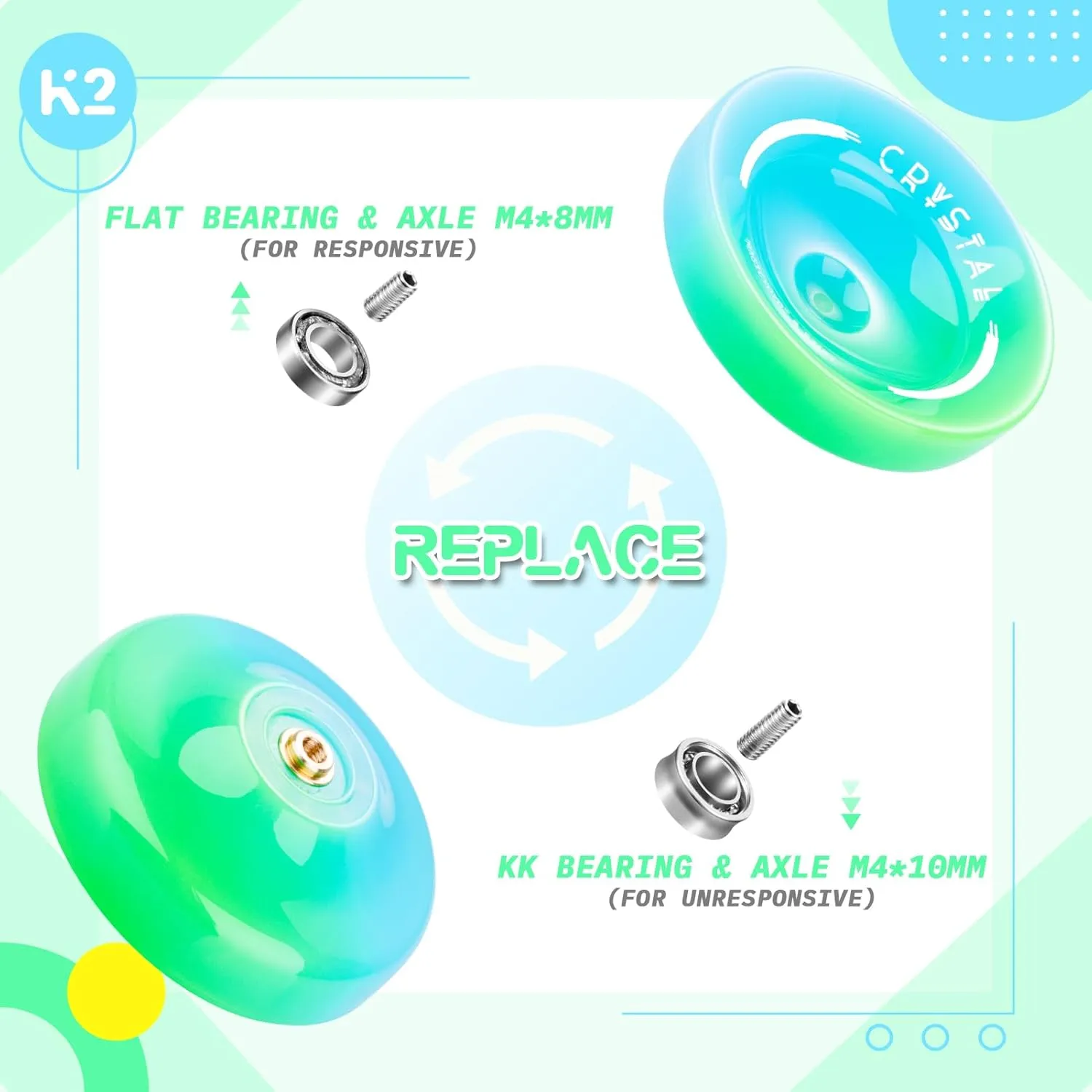 Crystal Yoyo K2 Responsive Yoyo for Kids, Professional Unresponsive Yo yo for Advanced, Yo-Yos for Adults and Beginners with Yo Yo 12 Strings   Case Bag  Accessories Kit (Blue Green)