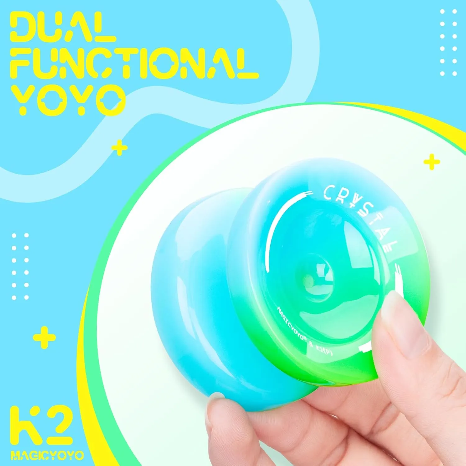 Crystal Yoyo K2 Responsive Yoyo for Kids, Professional Unresponsive Yo yo for Advanced, Yo-Yos for Adults and Beginners with Yo Yo 12 Strings   Case Bag  Accessories Kit (Blue Green)