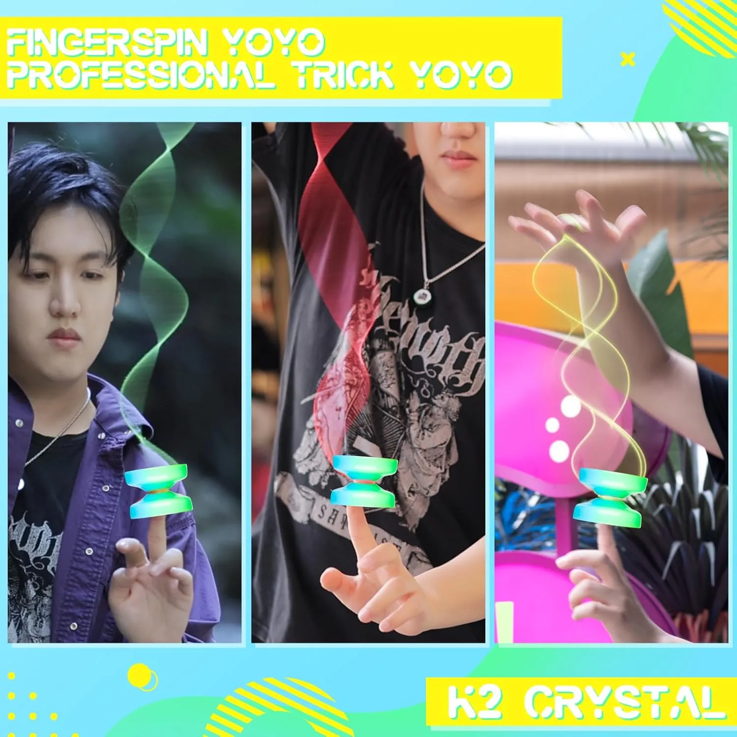 Crystal Yoyo K2 Responsive Yoyo for Kids, Professional Unresponsive Yo yo for Advanced, Yo-Yos for Adults and Beginners with Yo Yo 12 Strings   Case Bag  Accessories Kit (Blue Green)