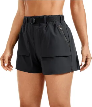 CRZ YOGA Women's Waterproof Stretch Hiking Shorts Mid Rise Summer for Outdoor Golf Workout with Zip Pockets Belt - 3''