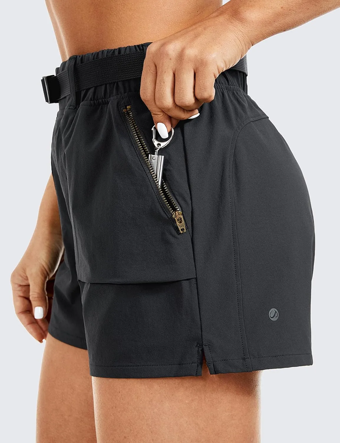 CRZ YOGA Women's Waterproof Stretch Hiking Shorts Mid Rise Summer for Outdoor Golf Workout with Zip Pockets Belt - 3''