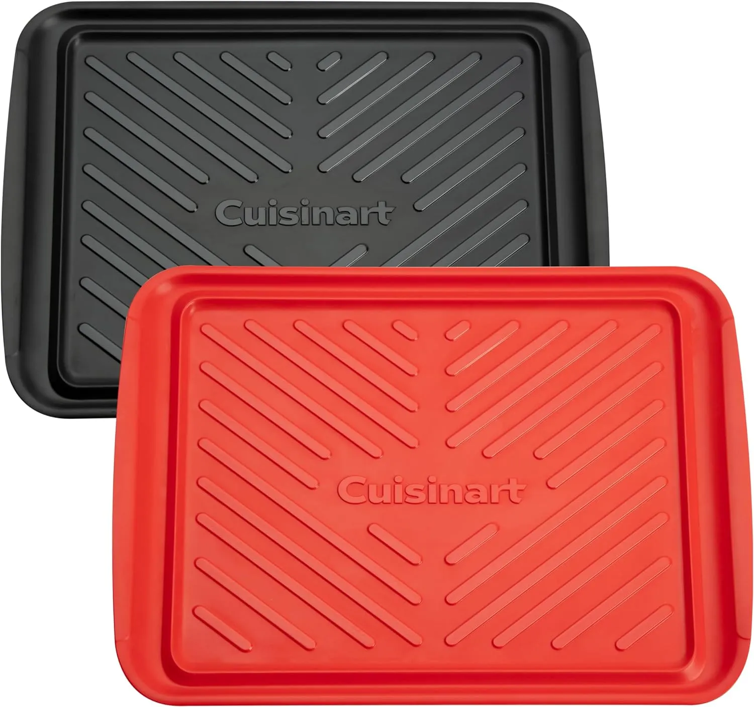 Cuisinart Grilling Prep and Serve Trays, 17x10.5 inch BBQ Safe for Food Handling, 2 Dishwasher Safe Nesting Trays Black and Red, Perfect Grilling Tray for Cooked and Raw Meat, Fits 6 Burgers