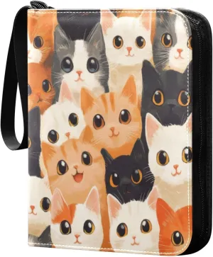 Cute Cats Card Binder 4-Pocket, 400 Pockets PU Waterproof Zippered Collector Card Album with 50 Removable Sleeves for Trading, Game Cards