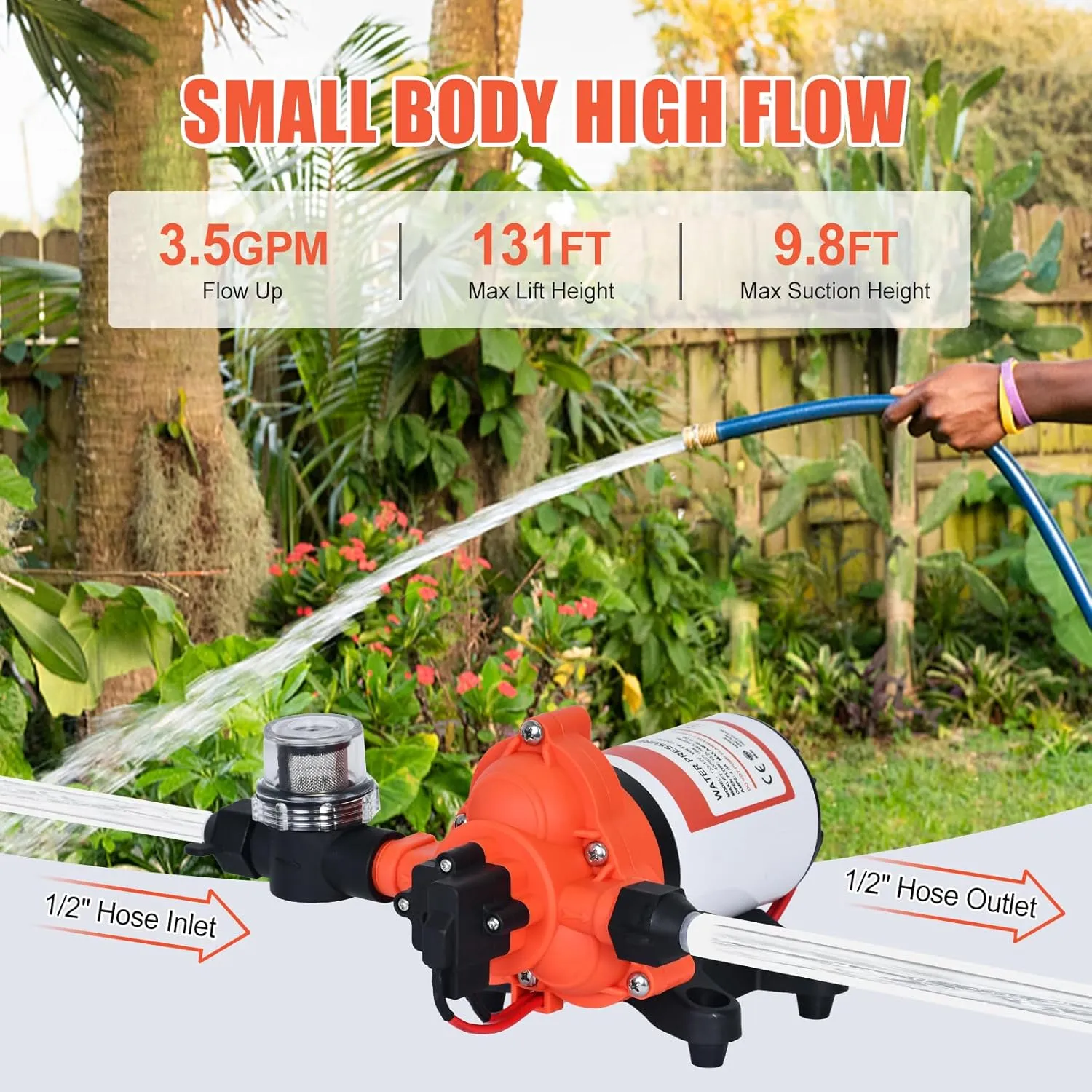 DC 12V RV Water Pump 3.5GPM 45PSI, 12 Volt On Demand Water Pressure Pump with Pressure Switch Quiet Self-priming Portable Diaphragm Pump for RV Camper Marine Garden Yacht Boats irrigation Rain Barrel