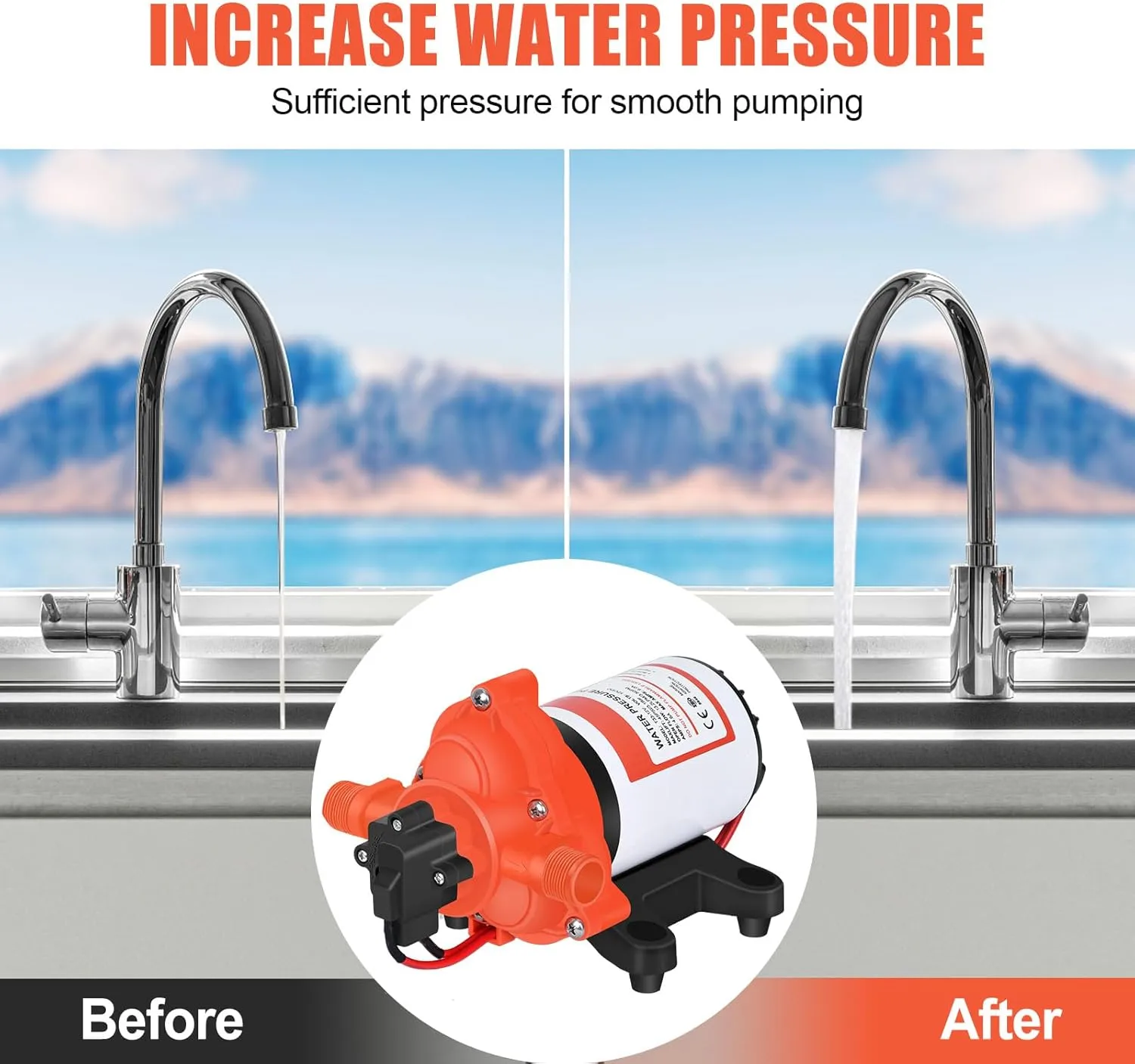 DC 12V RV Water Pump 3.5GPM 45PSI, 12 Volt On Demand Water Pressure Pump with Pressure Switch Quiet Self-priming Portable Diaphragm Pump for RV Camper Marine Garden Yacht Boats irrigation Rain Barrel