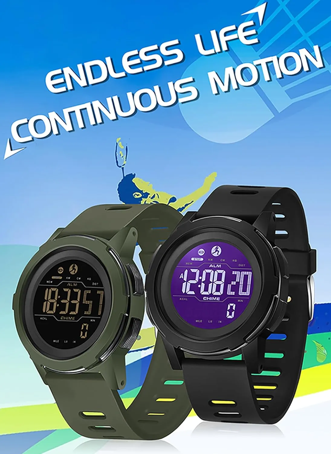 DIDITIME Sports Digital Watch for Men Tactical Watches with Pedometer 164FT Waterproof Watch for Women/Men Fitness Watch Work Watch Outdoors Military Watches Mens Wrist Watches with Step Counte