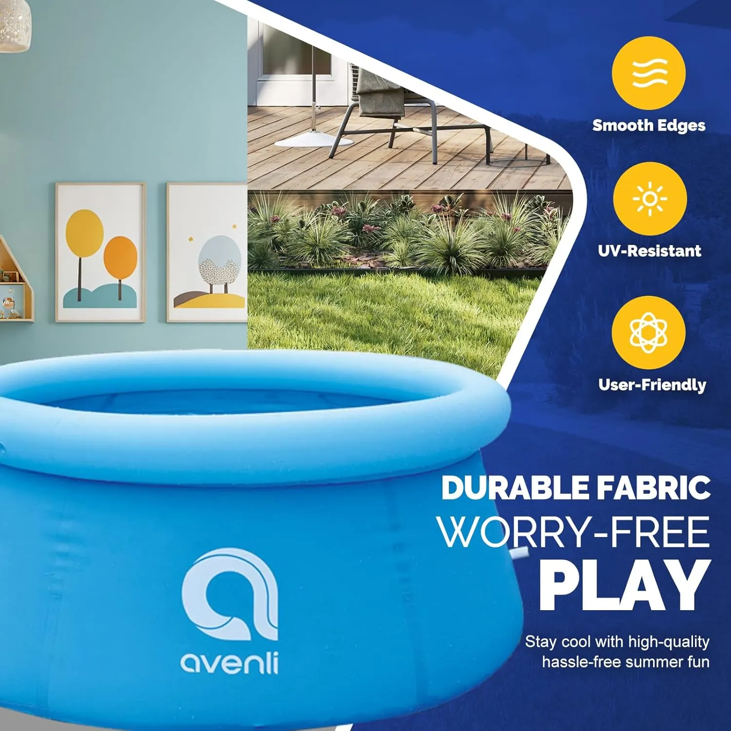 DIMAR GARDEN 6ft x 29in Inflatable Swimming Pool Outdoor Round Air Top Ring Pools