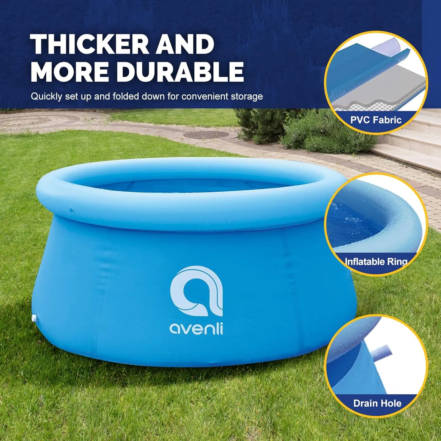 DIMAR GARDEN 6ft x 29in Inflatable Swimming Pool Outdoor Round Air Top Ring Pools