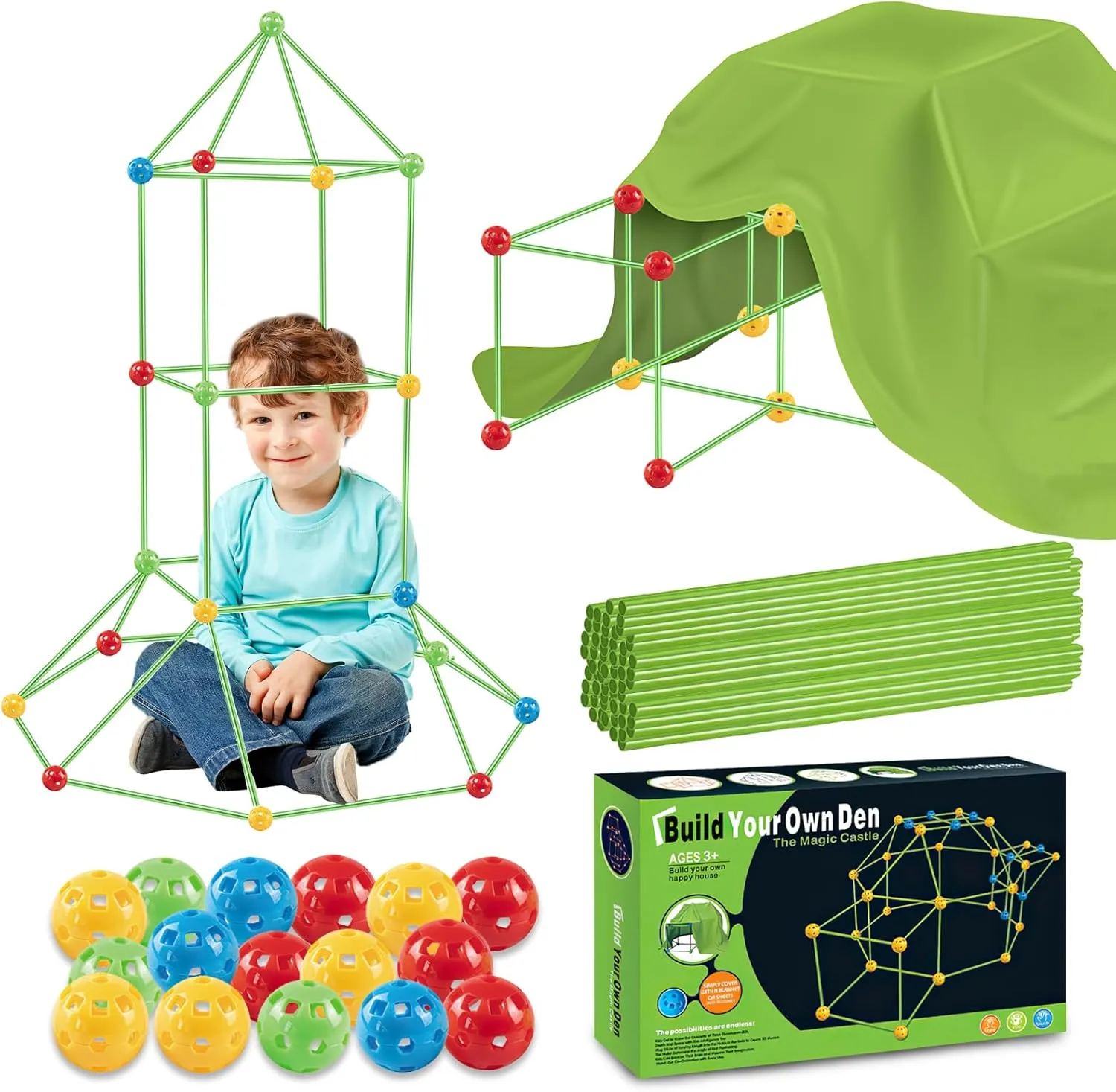 DIY Fort Building Kit for Kids,175 Pcs Construction Toys,DIY Space Creation,Building a Spatial Thinking Castle,Ultimate Creative Set of Fortress Tents for Indoor and Outdoor Activities