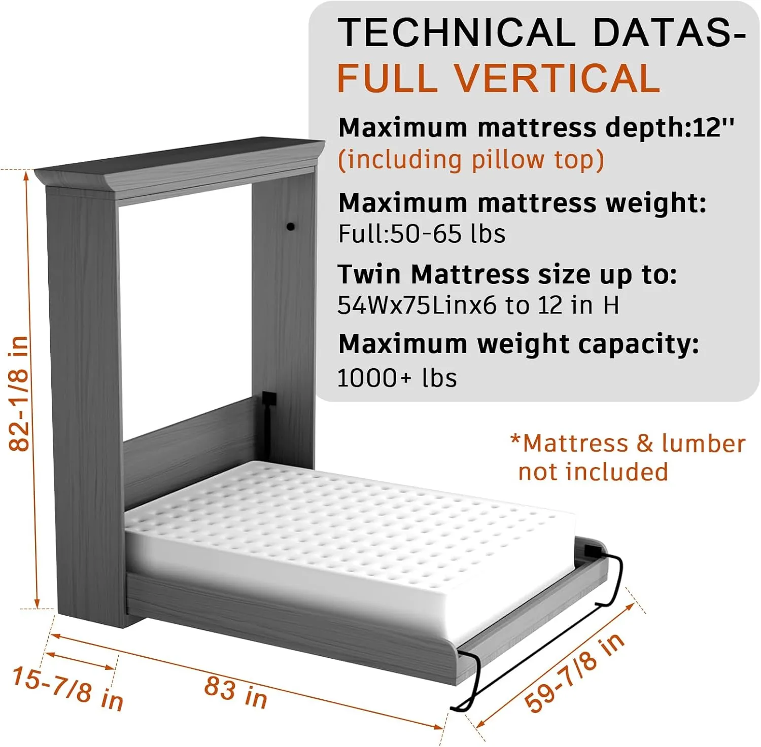 DIY Queen Size Deluxe Murphy Bed Kit - Full Vertical DIY Folding Cabinet Wall Bed for Guestroom Easy to Build Hidden Folding