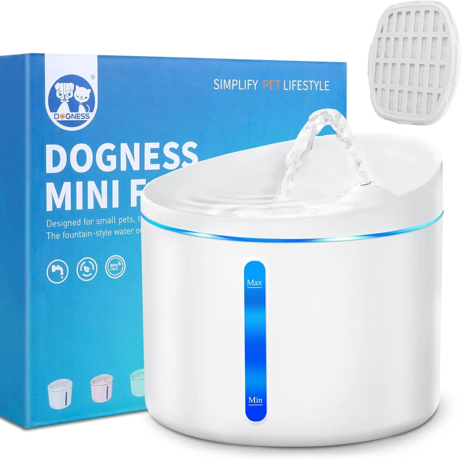 DOGNESS Pet Water Fountain, Healthy and Hygienic Drinking Fountain Super Quiet Flower Automatic Electric Water Bowl for Dogs, Cats, Birds (1L, White)