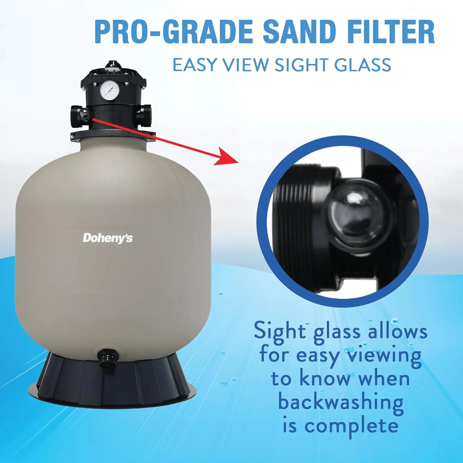 Doheny's Pool Pro Sand Filter System | 24" with 1.5 HP Pump | High-Flow, Large Filter Area | Durable Polymeric Tank with 6-Position Valve | Includes Pump, Base & Hose Kit |ideal For Above-Ground Pools