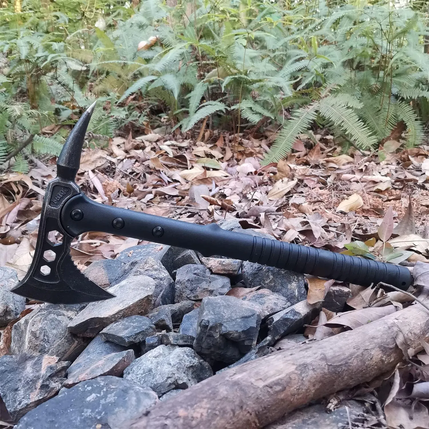 DOOM BLADE 15.1" Camping Axe, Survival Throwing Hatchet with Sheath, Tactical Tomahawk with Spike, Nylon Fiber Handle for Outdoor Survival Hiking Camping (Tomahawk with Spike)