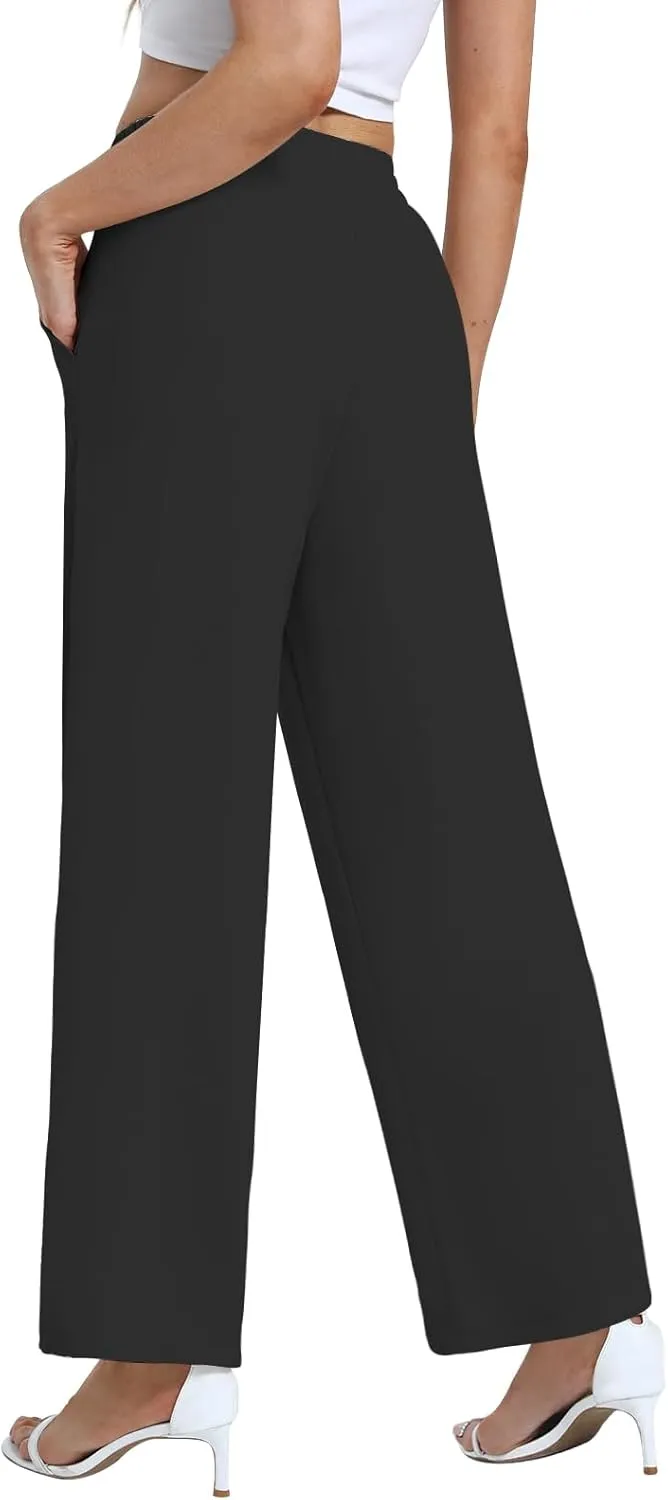 DouBCQ Women's Wide Leg Pants High Waist Flowy Tie Knot Trousers Business Casual Pants with Pockets