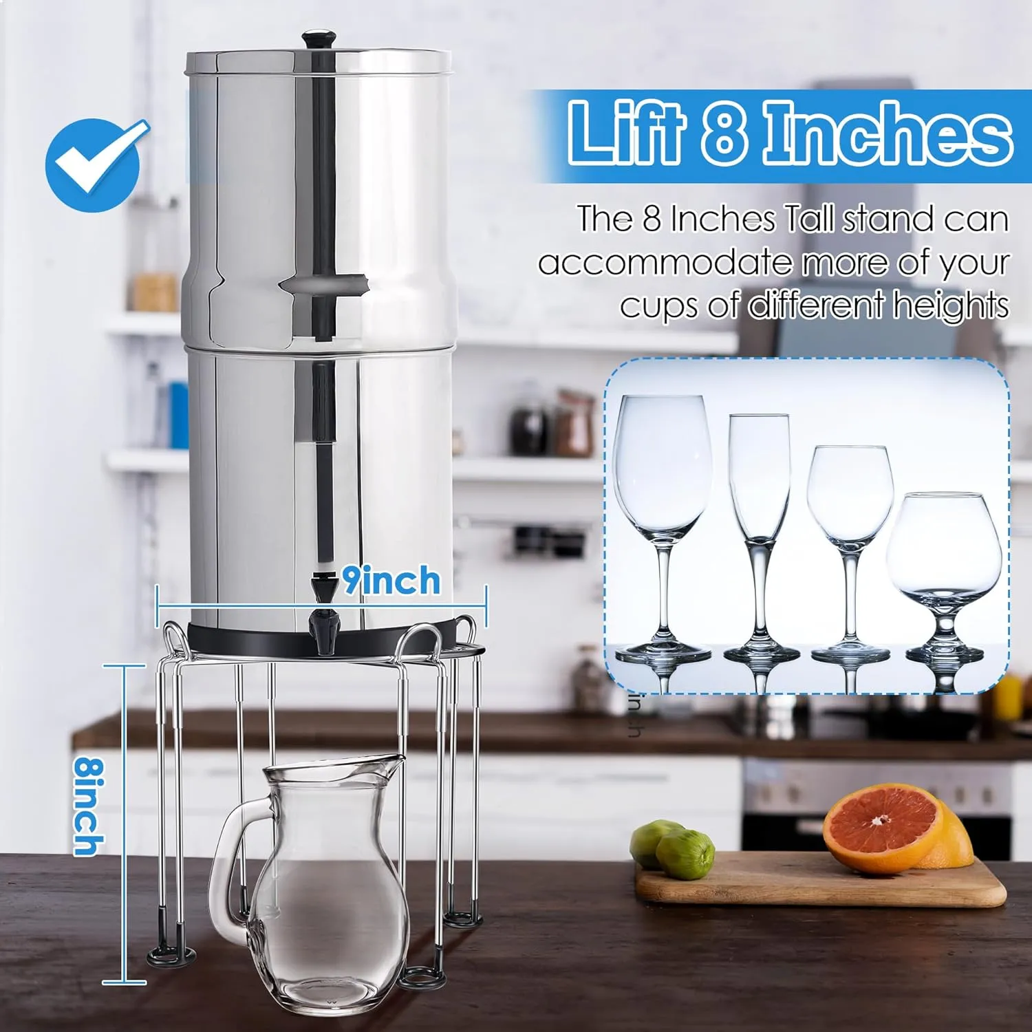 Dreyoo 9" Diameter by 8" Tall Gravity Fed Water Filter System Stand, Detachable Stainless Steel Under Sink & Countertop Filtration Stand Compatible with Berkey Water Filter, Royal, Travel System