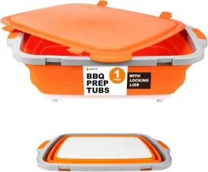 Drip EZ Collapsible BBQ Prep Tub - for Meal Prep Marinating Food Storage - Includes Cutting Board & Locking Lid - (1) XL - Orange