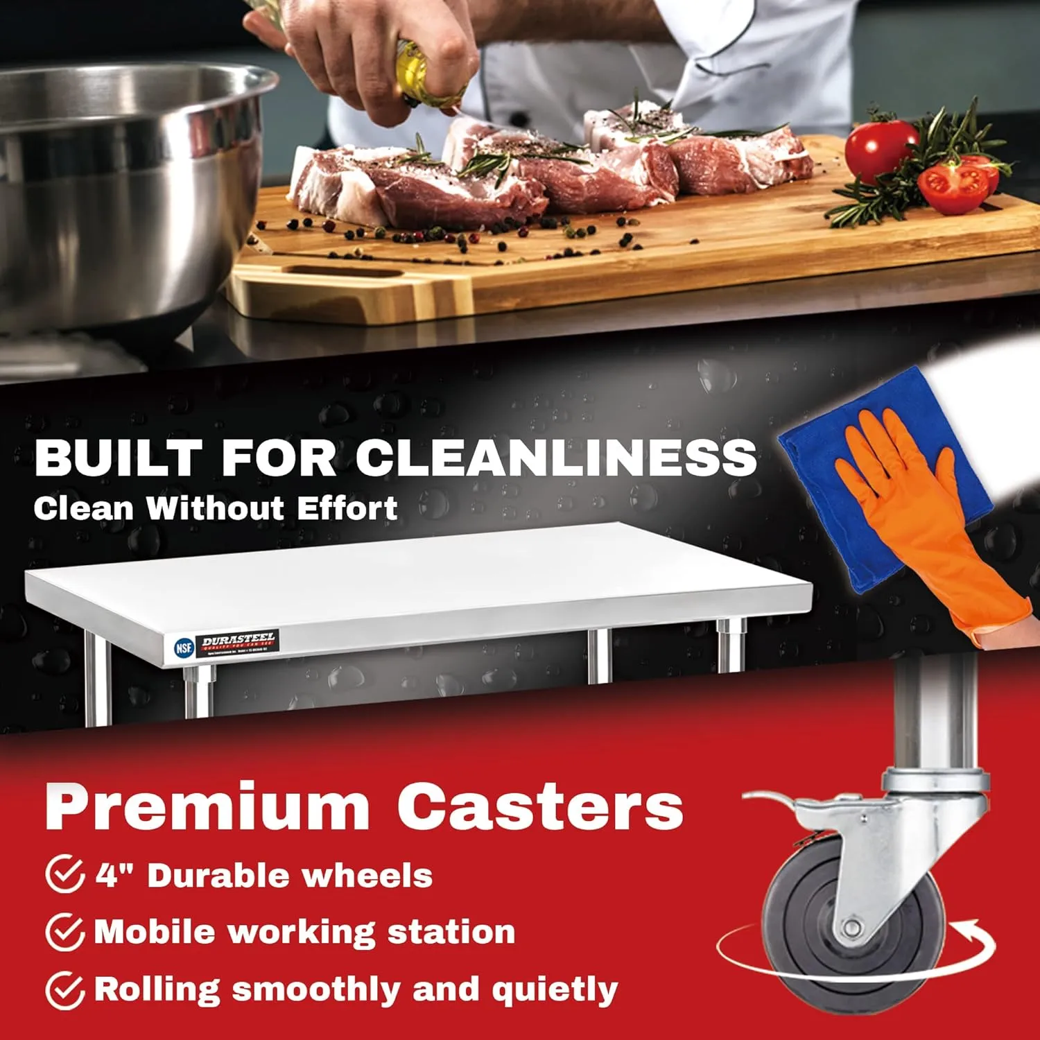 DuraSteel 30x36 NSF Stainless Steel Cart - Heavy Duty Rolling Food Prep Table with Undershelf - Metal Utility Cart for Commercial Restaurant Kitchen, Laundry, Outdoor Portable BBQ Grill