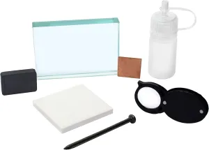 EISCO Mineral ID Kit - 7 Pieces - Includes Streak Plate, Glass Plate, Dropper Bottle, Magnet, Nail, Copper Square & Retractable Hand Lens - Great for Geology Classrooms & Basic Field Testing