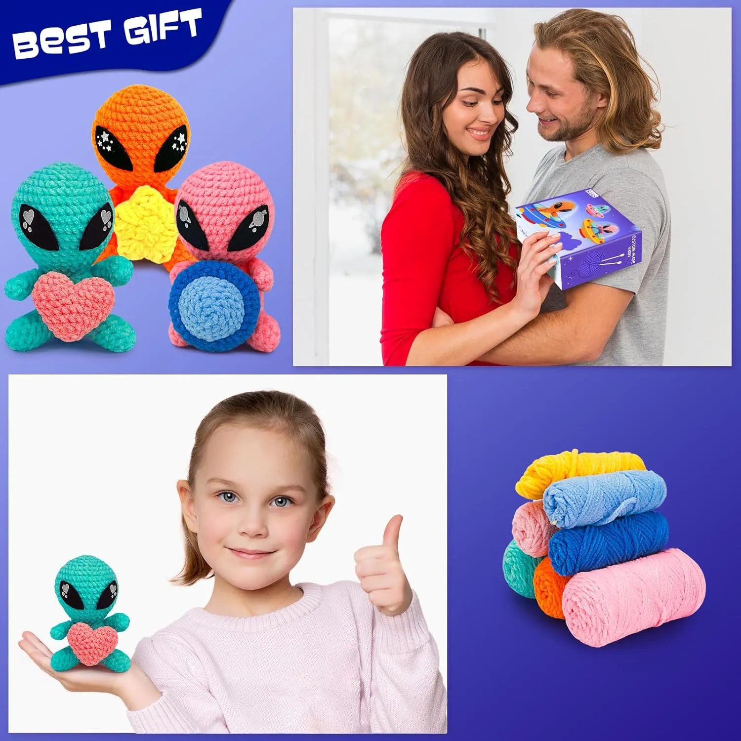 ekaus Crochet Kit for Beginners with Step-by-Step Video Tutorials, DIY Knitting Supplies for Adults & Kids, Aliens (45%  Yarn)