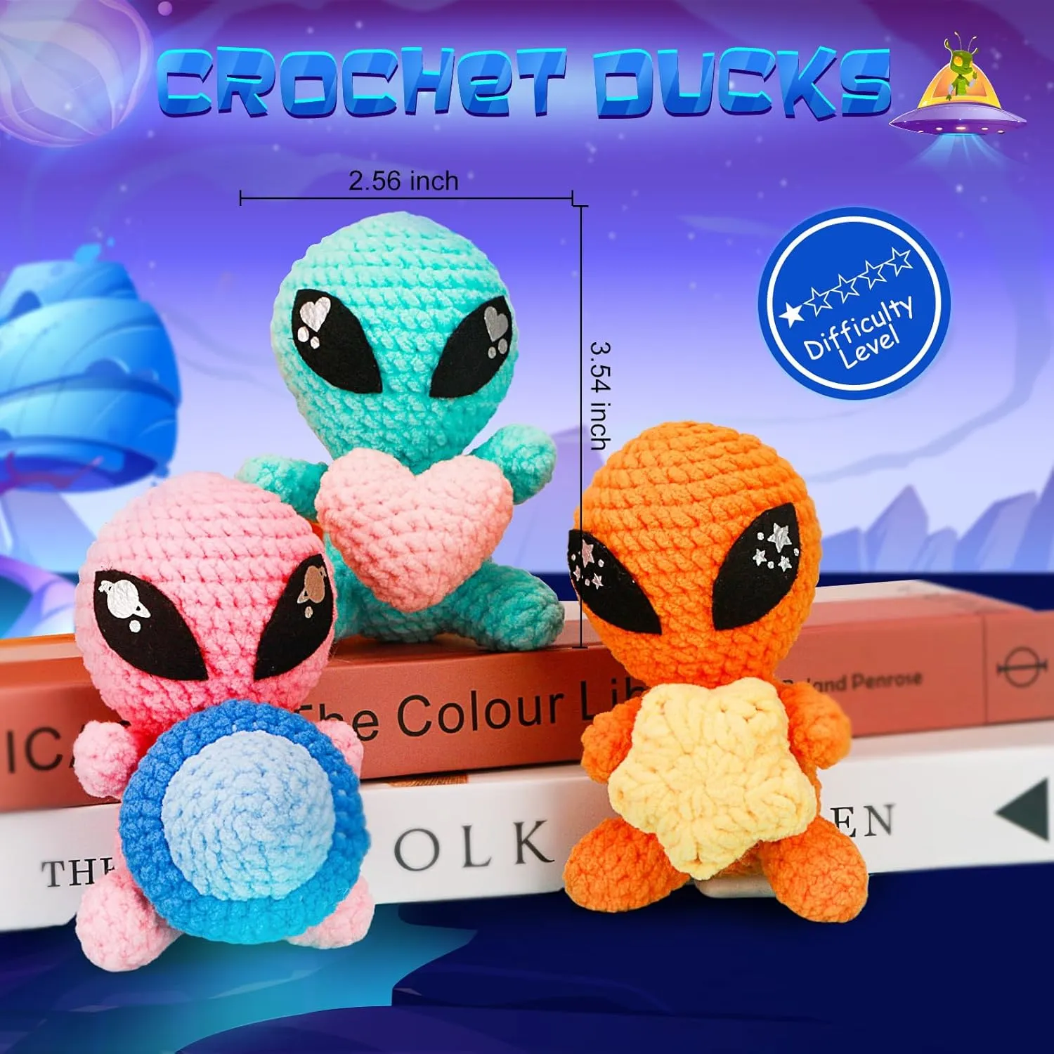 ekaus Crochet Kit for Beginners with Step-by-Step Video Tutorials, DIY Knitting Supplies for Adults & Kids, Aliens (45%  Yarn)