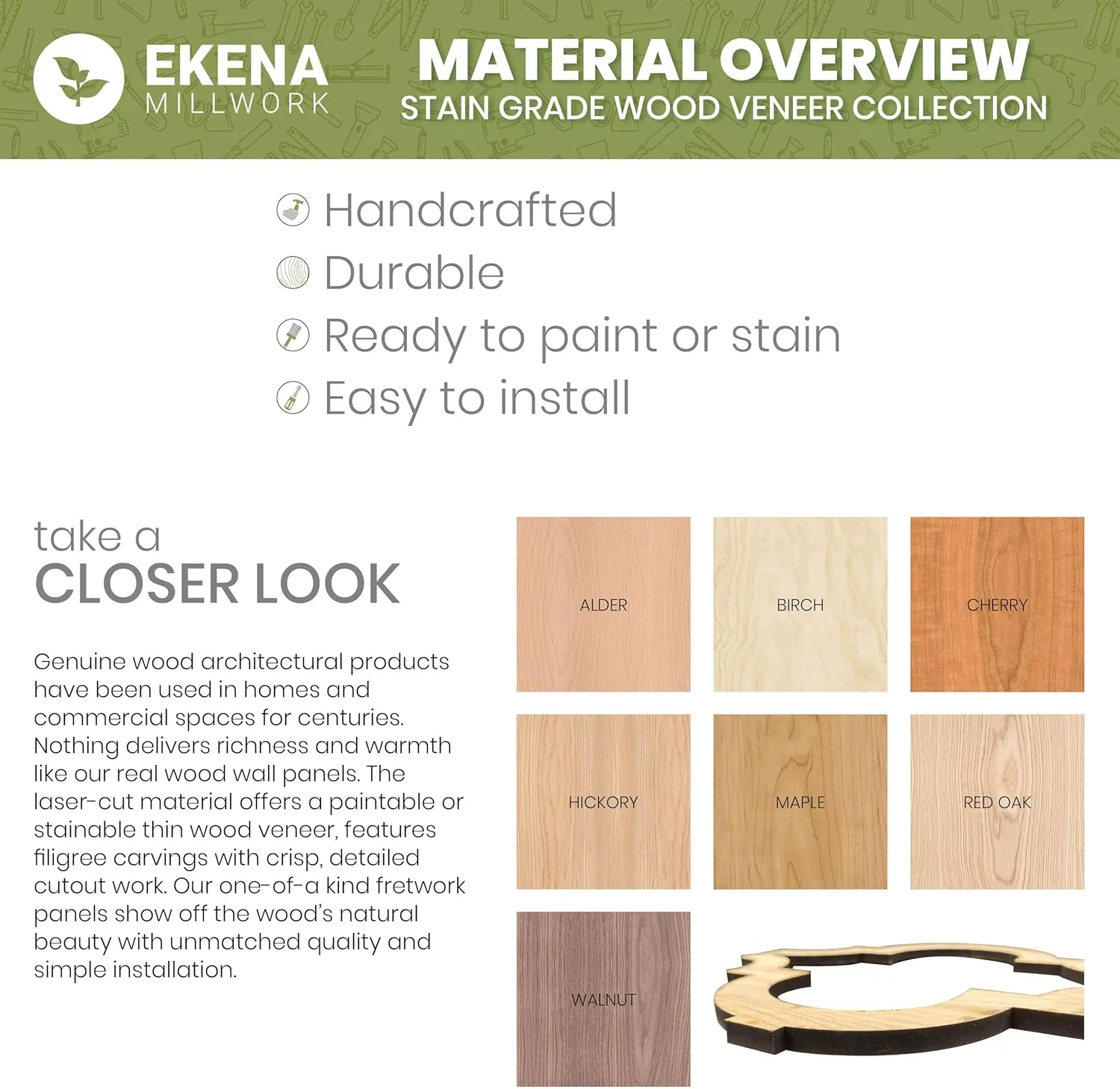 Ekena Millwork 47"H x 3/8"T Bridgeport Adjustable Wood Decorative Slat Wall Panel Kit, Maple (contains 11 Slats   1 Straight Edge Starter Slat)