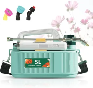 Electric Garden Sprayer 5L/ 1.35Gallon, Portable Waterproof Powerful Electric Sprayer with 3 Mist Nozzles, Retractable Wand, Rechargeable Handle, Adjustable Shoulder Strap for Lawn and Garden(Green)