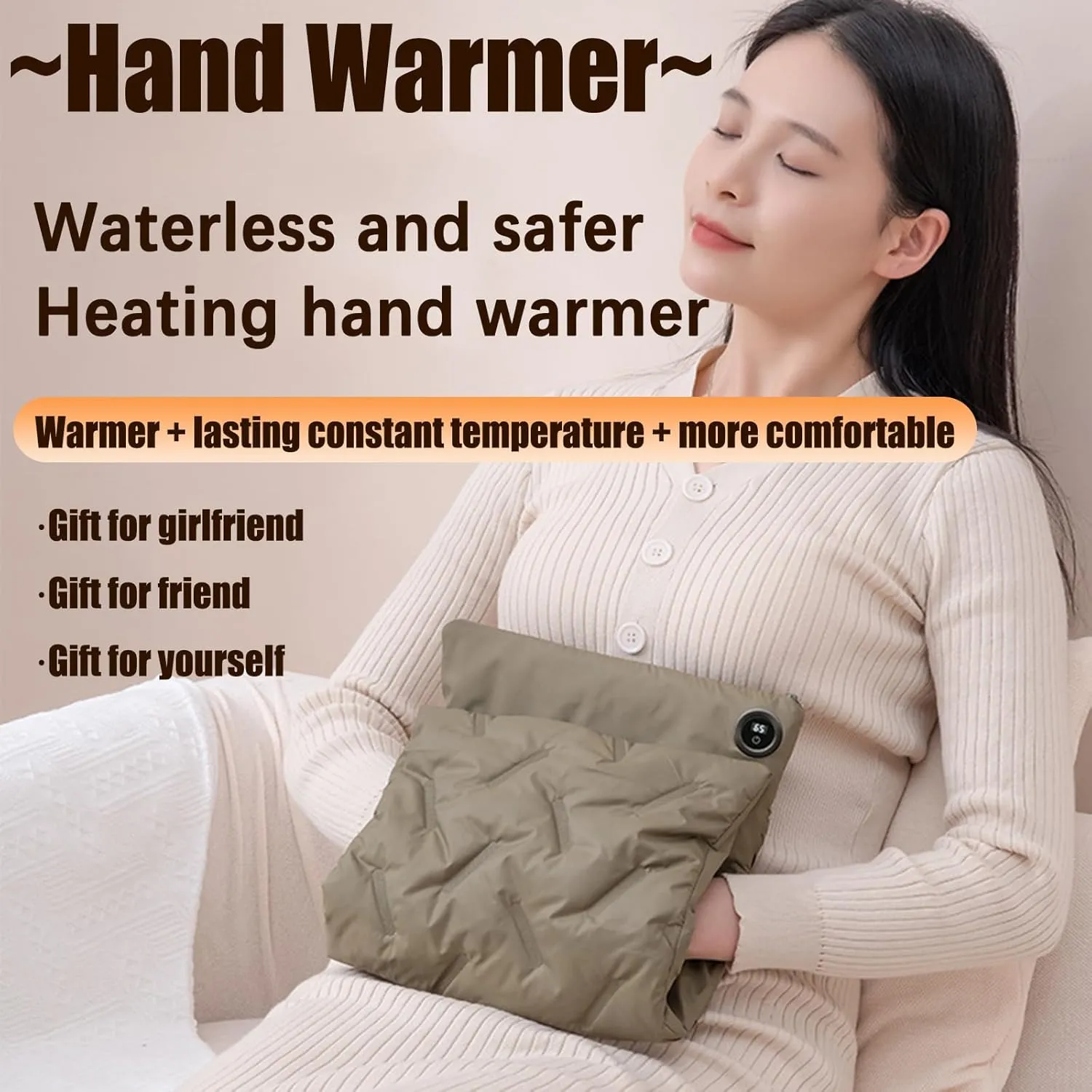 Electric Hand Warmers Rechargeable, No Water Warm Handbag with Heating Effect, Down Cotton Filling 3-Speed Temperature Control, Hidden Zipper Pocket Technology Washed Fabric