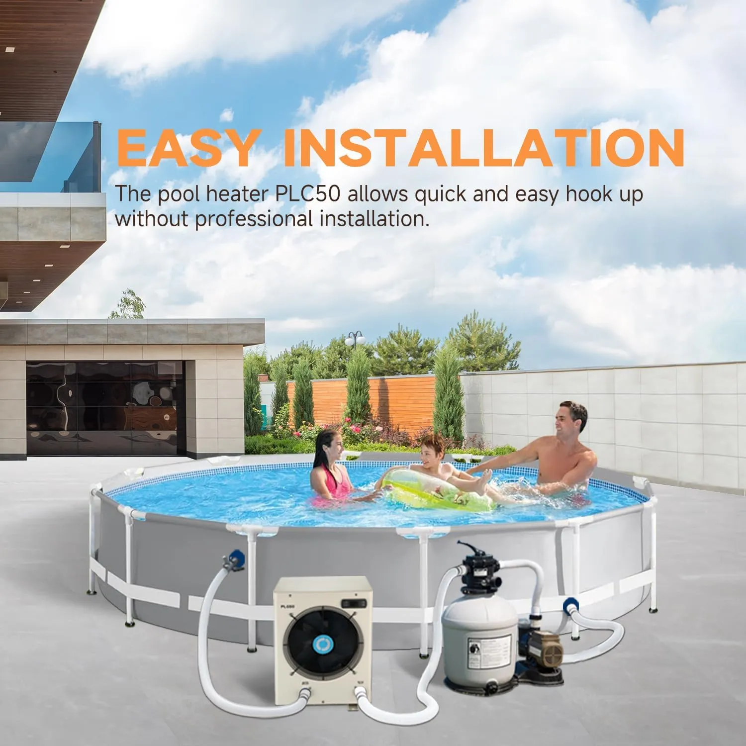 Electric Pool Heater for Above Ground Pools, Up to 5000 gallons Swimmng Pool Heat Pumps, Fits 8/11/15 Foot Spa Pools,110V~120V/60Hz