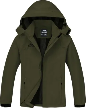ELLSWOS Men's Waterproof Raincoat Lightweight Rain Jacket with Detachable Hood Softshell Windbreakerl for Hiking Travel