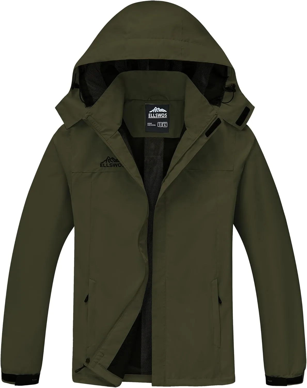 ELLSWOS Men's Waterproof Raincoat Lightweight Rain Jacket with Detachable Hood Softshell Windbreakerl for Hiking Travel