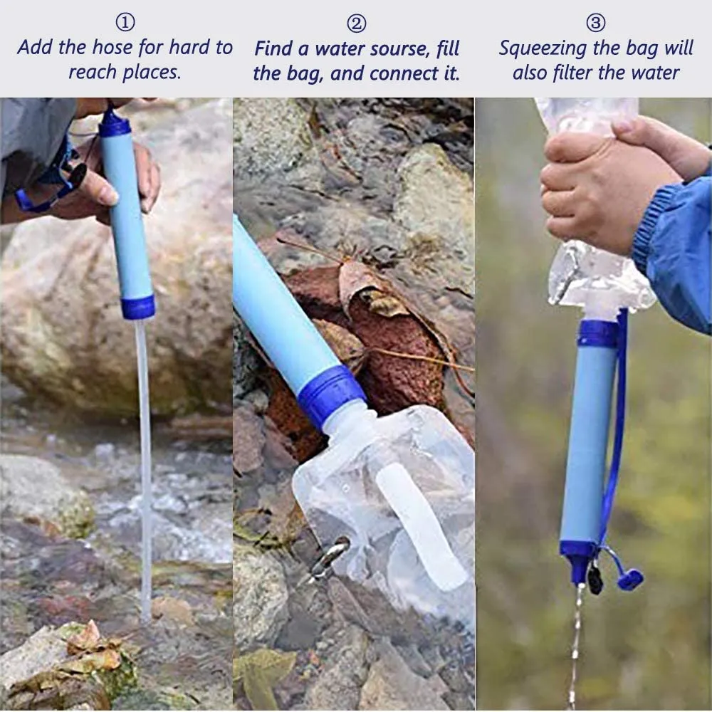 Emergency EDC Survival Gear Kit - Personal Water Filter Purifier Straw, Molle Pouch Tactical Trauma Defense Equitment Tools But Out Bag for Camping Hiking Adventure Fishing Hurricane