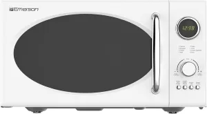 Emerson MWRG0901W Retro Compact Countertop 800W Microwave Oven with 1,000W Grill Function, LED Display 5 Power Levels, 8 Auto Menus, Glass Turntable and Child Safe Lock, 0.9 Cu. Ft, White