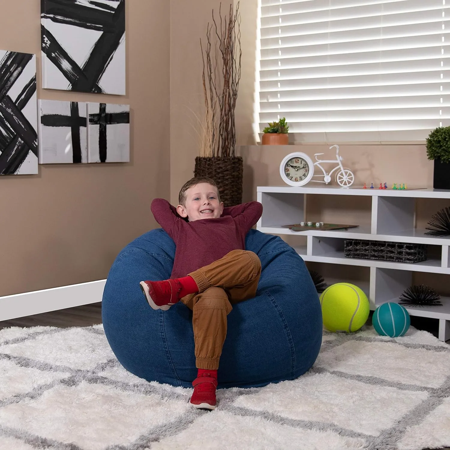 EMMA   OLIVER Small Denim Bean Bag Chair for Kids and Teens