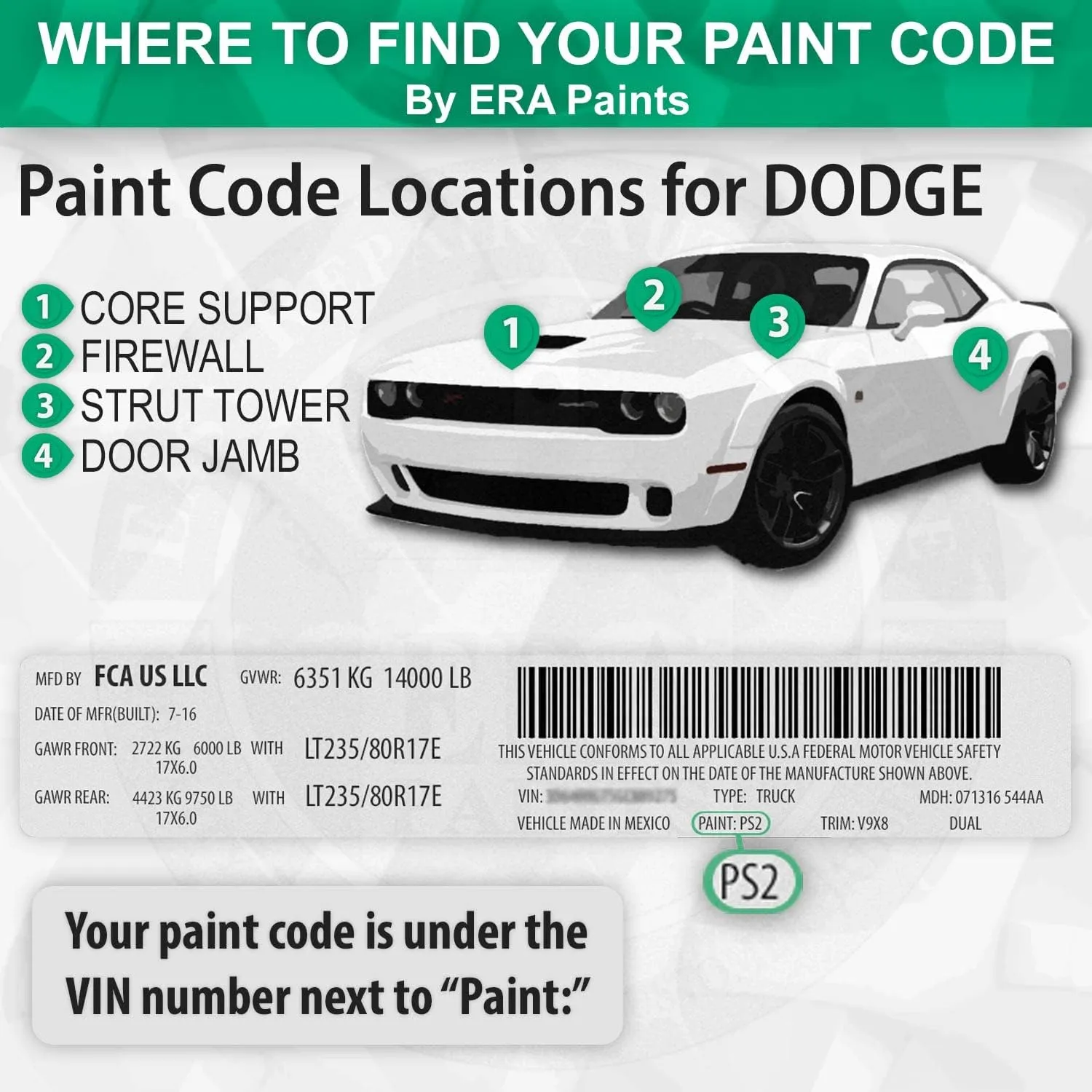 ERA Paints PCD/VCD - Black Eye Metallic for DODGE Exact Match Automotive Touch Up Paint Spray - Basic Kit