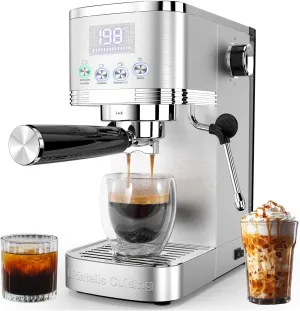 Espresso Machine 20 Bar Temperature Control LED Display Expresso Machine for Home with Steam Milk Frother for Cappuccino Latte Stainless Steel Coffee Machine with Removable Water Tank for Americano