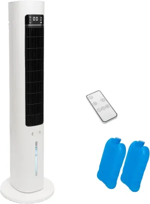 Evaporative Air Cooler 70° Oscillating Swamp Cooler 39" Cooling Tower Fan Portable Air Conditioners w/3L Water Tank, 2 Ice Packs 12h Smart Timer For Auto-off Cooling Fan for indoor and Outdoor White