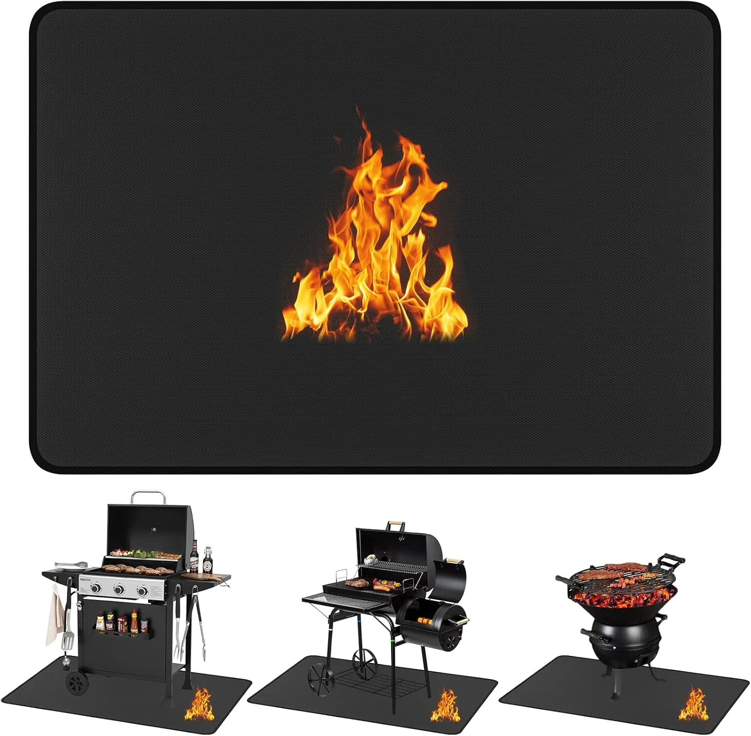 EWFEN Large Under Grill Mat 76 x 52 inches for Outdoor Grill, Double-Sided Fireproof Deck and Patio Protector Mat, Indoor Fireplace/Fire Pit Mat, Oil-Proof Waterproof BBQ Protector Mat