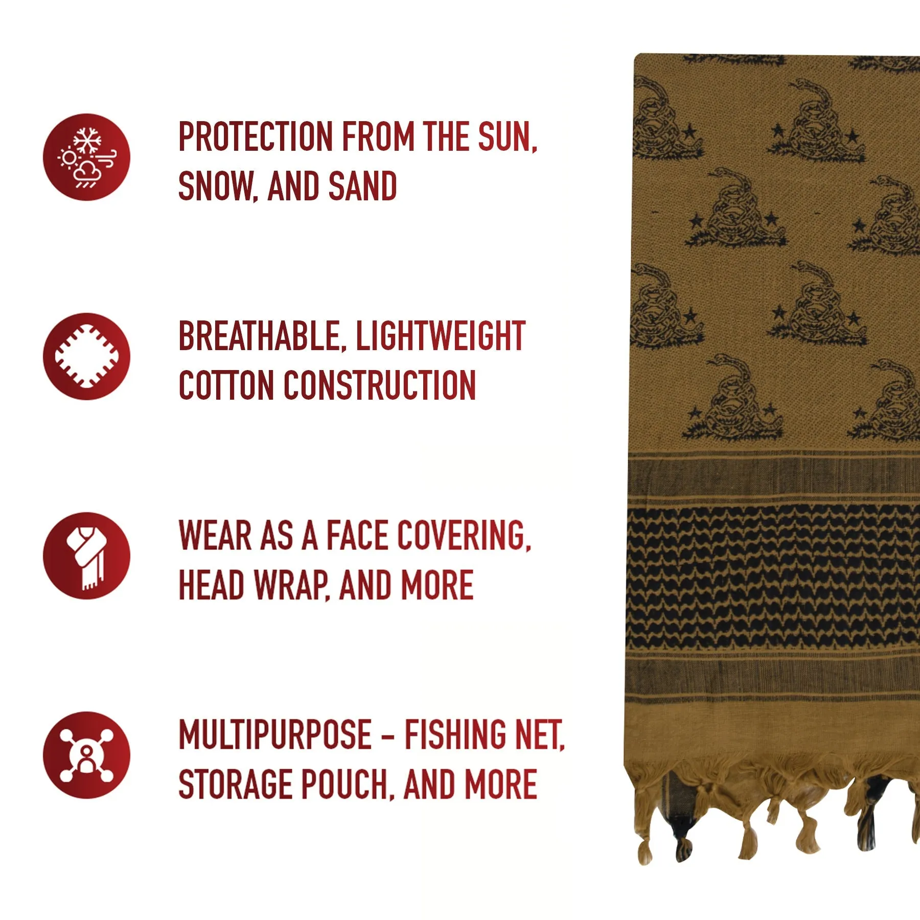 Exclusive event Snake Shemagh Supportive policies Tactical Scarf Rothco Gadsden Desert