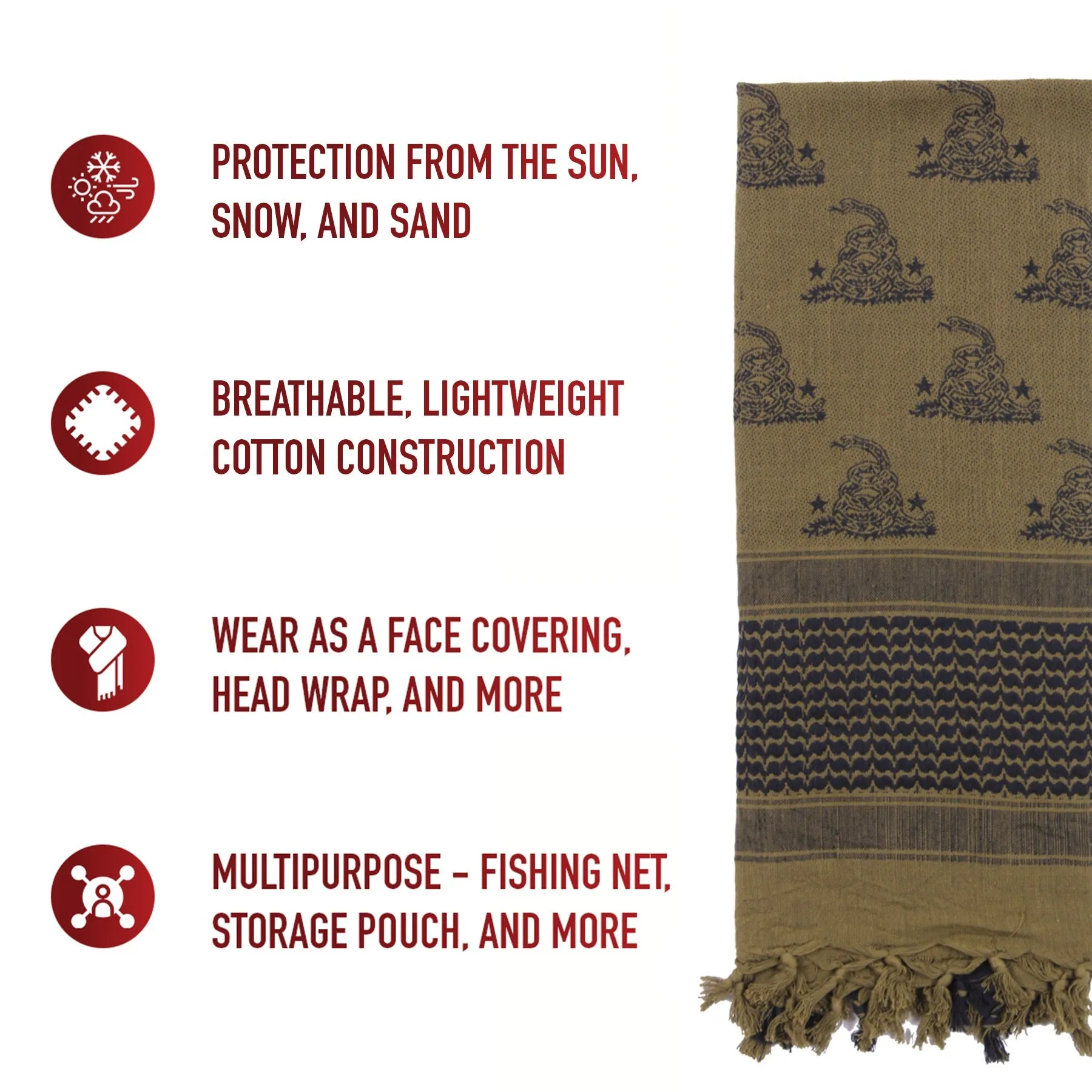 Exclusive event Snake Shemagh Supportive policies Tactical Scarf Rothco Gadsden Desert