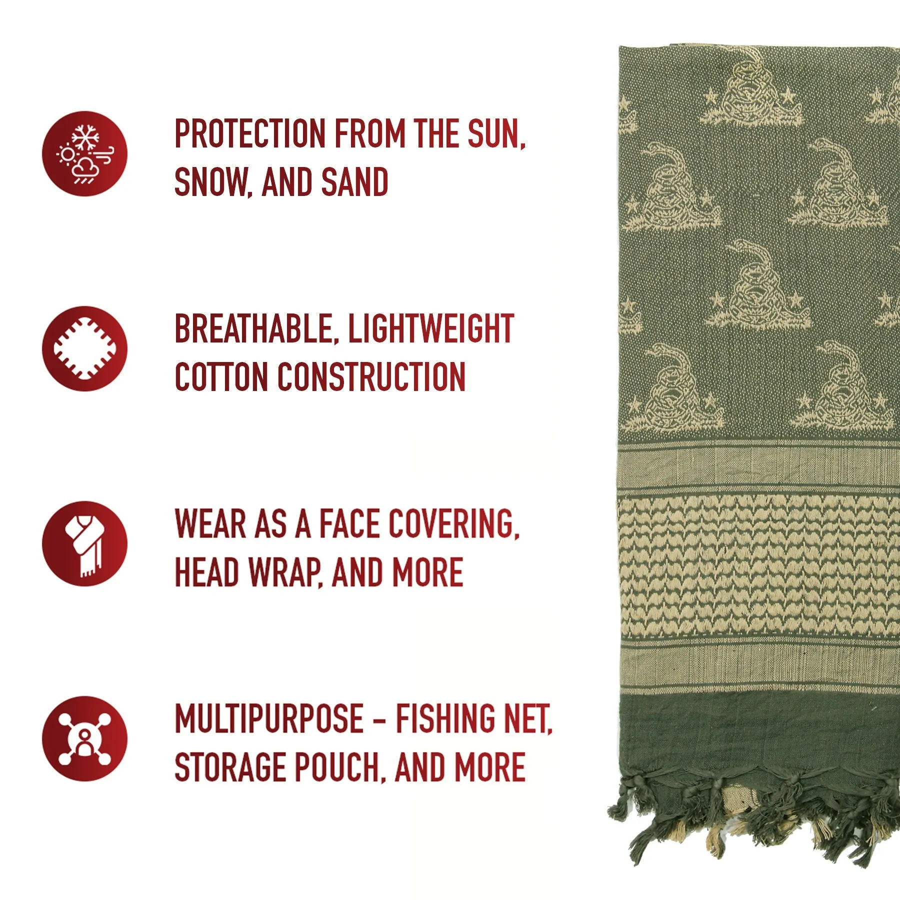 Exclusive event Snake Shemagh Supportive policies Tactical Scarf Rothco Gadsden Desert