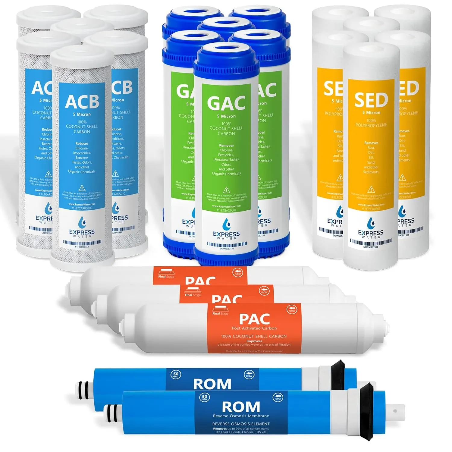 Express Water – 3 Year Reverse Osmosis System Replacement Filter Set – 23 Water Filters with 50 GPD RO Membrane, Carbon GAC, ACB, PAC Filters, Sediment SED Filters – 10 inch Size