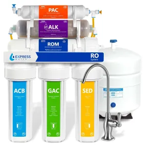 Express Water Reverse Osmosis Alkaline Water Filtration System – 10 Stage RO Water Filter with Faucet and Tank – Under Sink Water Filter with Alkaline Filter for Added Essential Minerals – 50 GPD