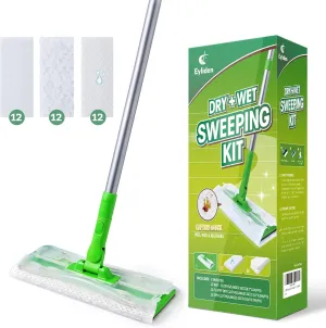 Eyliden Sweeper Mop - Lock Tight Design No Lost Pads - 36 Disposable Dry & Wet Cloths, Dust Mop Starter Kit for Pet Hair, Hardwood Floors, 360 Swivel, Universal Refills, Efficient Floor Cleaning