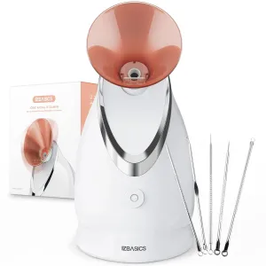 EZBASICS Facial Steamer Ionic Face Steamer for Home Facial, Warm Mist Humidifier Atomizer for Face Sauna Spa Sinuses Moisturizing, Unclogs Pores, 1 Pack   5 Stainless Steel Skin Kit Warm Pink