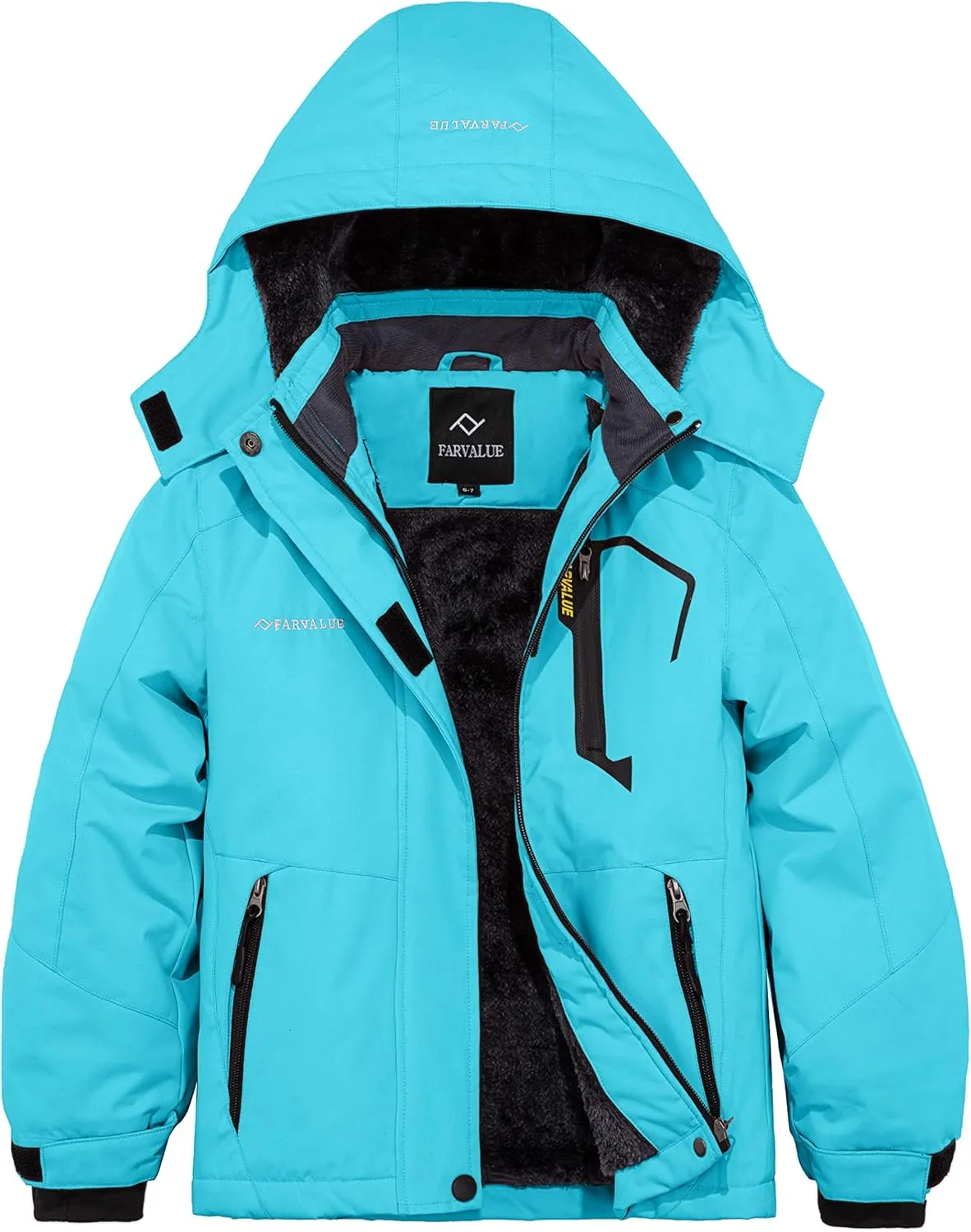 FARVALUE Girls Waterproof Skiing Jacket Windproof Winter Coat Warm Snow Coat with Removable Hood