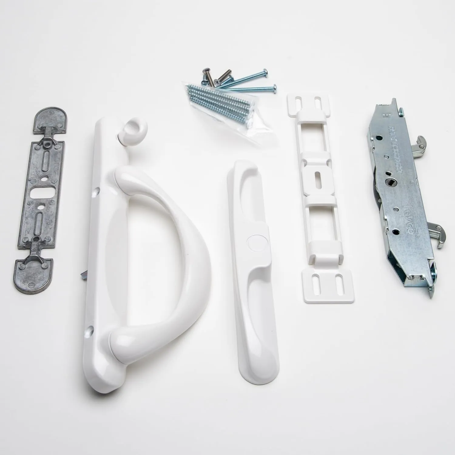 FASCO Sliding Patio Door Handle for Vinyl Glass Door - Complete KIT - White - or - Almond - Pat.# US6672632 (White, Right)