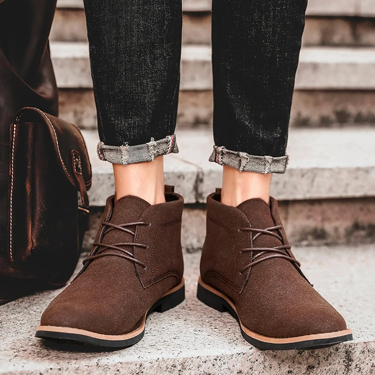 Fashion Men's Classic Business Leather Shoes Suede Front Lace Up Short Boots Men Work Shoes Comfortable (Brown, 9)