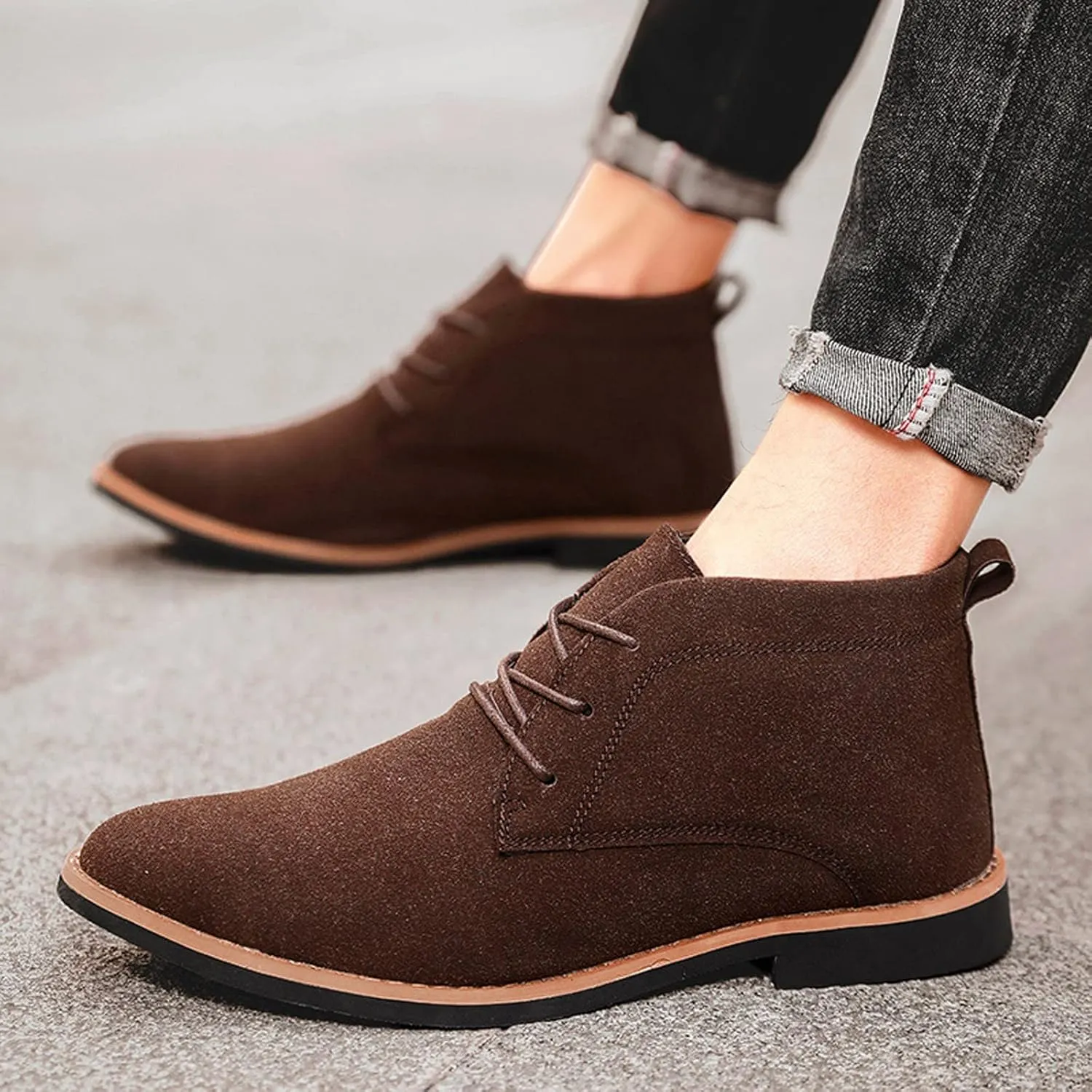 Fashion Men's Classic Business Leather Shoes Suede Front Lace Up Short Boots Men Work Shoes Comfortable (Brown, 9)