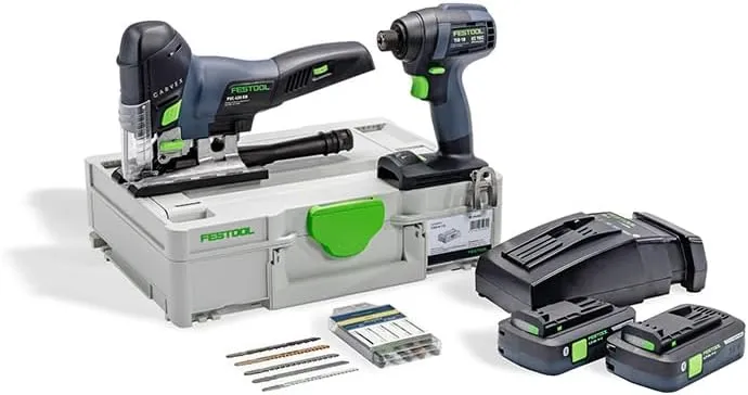 Festool 577120 Cordless Barrel Grip Jigsaw CARVEX PSC 420 EB-Basic and TID 18 Impact Driver HPC 4.0 I-Plus Combo Bonus Kit
