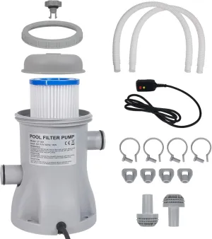 Filter Pump for Above Ground Pools 330 GPH Pump Flow Rate Pool Filter for Inflatable Swimming Pool Pump Crystal Clear Filter Pump with 2 Filter Cartridges